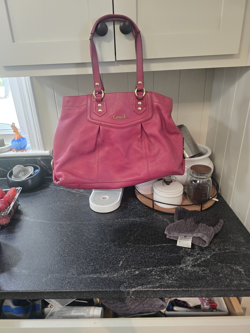 Coach Hot Pink Leather Tote with Gold-Tone Hardware